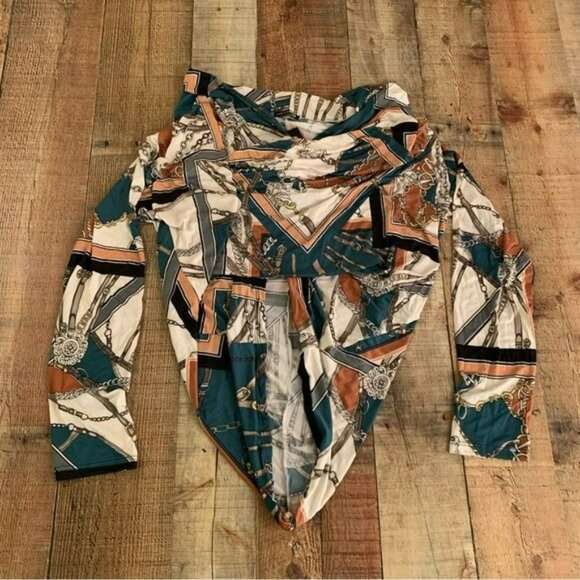 NWT Fashion Nova Matching Set XL | Chain Print Cowl Neck Top + Pants - Picture 11 of 13